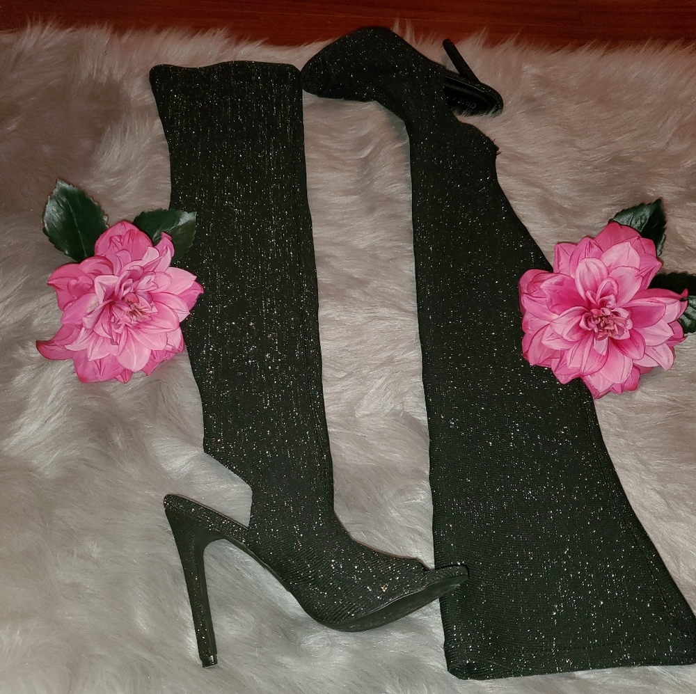 Stretch thigh high peep toe